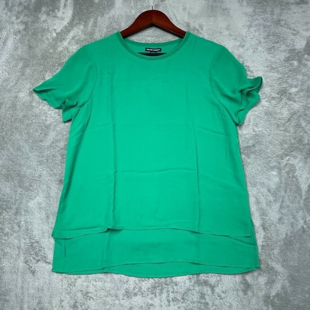 Hilary Radley Womens Layered Hem Green Blouse XS Polyester Soft d0031